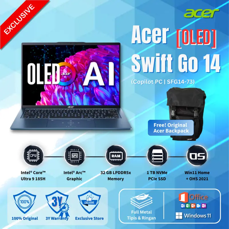 Acer Swift Go 14 AI OLED  | Ultra 9 185H EVO 32GB 1TB SSD W11+OHS | 14.0 OLED 2.8K 90Hz - SFG14-73-9686 0
