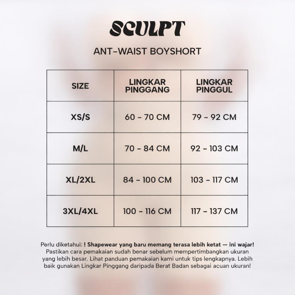 SCULPT Ant-waist Boyshort - Celana korset super compression (XS-4XL) Wanita Waist Perut Boxer Seamless High