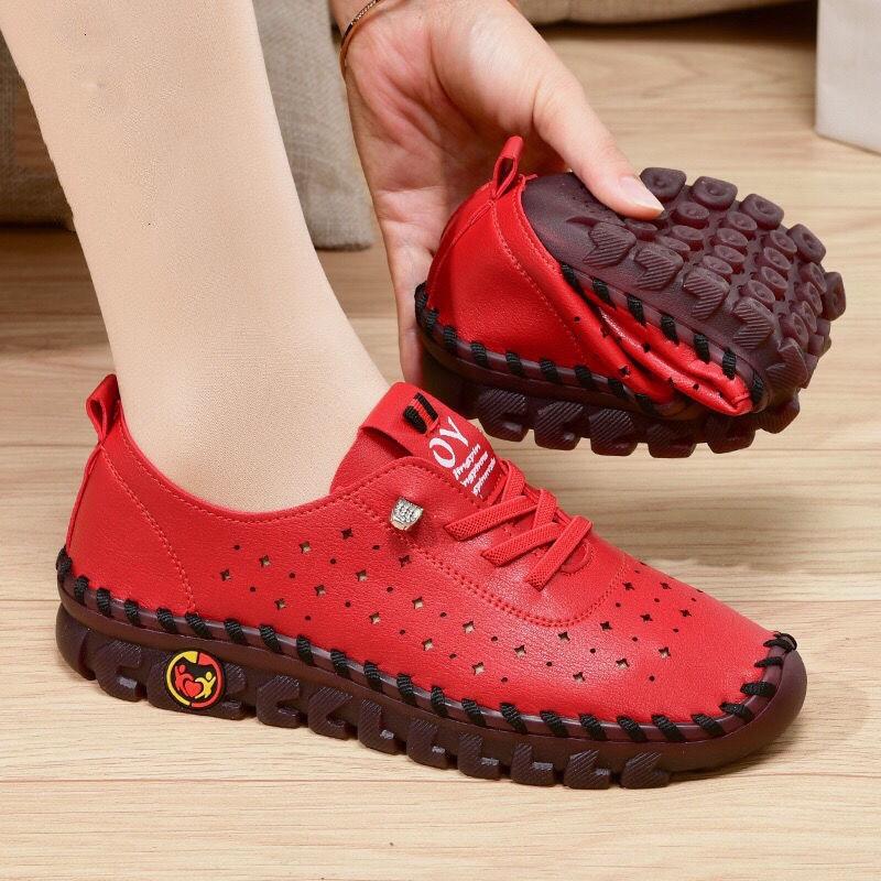 Product Introduction of Sneakers Women Shoes Leather Loafers Shoes for Women Comfortable Slip on Shoes Hand Sewing Thread Mom Shoes 35