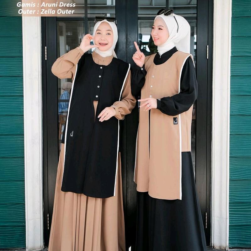 ARUNI DRESS ZELLA OUTER BY ANNASHIHAH/ TWO IN ONE/ GAMIS MUSLIM+OUTER BAHAN SABRINA BEST PREMIUM 4