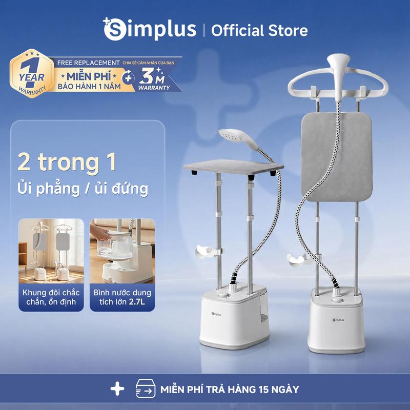 SimplusVN Bàn ủi hơi đứng Simplus, GTJH025 hai thanh đỡ, bình chứa nước 2.7L, công suất 2000W, lượng hơi nước 38g/phút, làm nóng nhanh 20 giây, điều chỉnh 2 tốc độ, ủi phẳng ủi đứng 2 trong 1, hơi nước nhiệt độ cao 100℃, Bảo Hành 1 Năm Chỉ Đổi Không Sửa