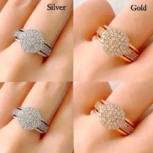 Cincin Titanium Asli Anti Karat Desain Permata Bulat Berkilau Mewah Elegan Dengan Pilihan Warna Silver Dan Gold
