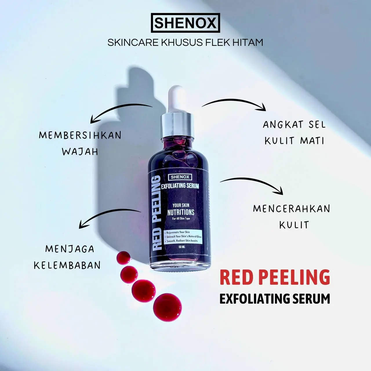 Shenox Red Peeling Serum Exfoliating Flek Hitam | Peeling Solution Serum