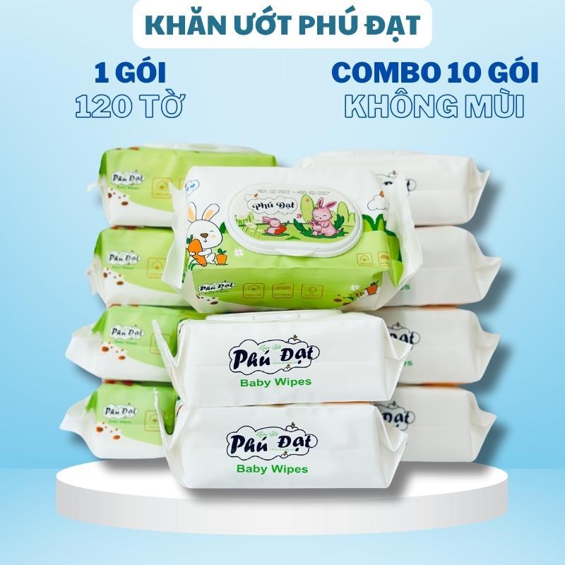 COMBO 10 PHÚ ĐẠT Khăn ướt trẻ em họa tiết Thỏ 120 chiếc Khăn lau trẻ em không mùi