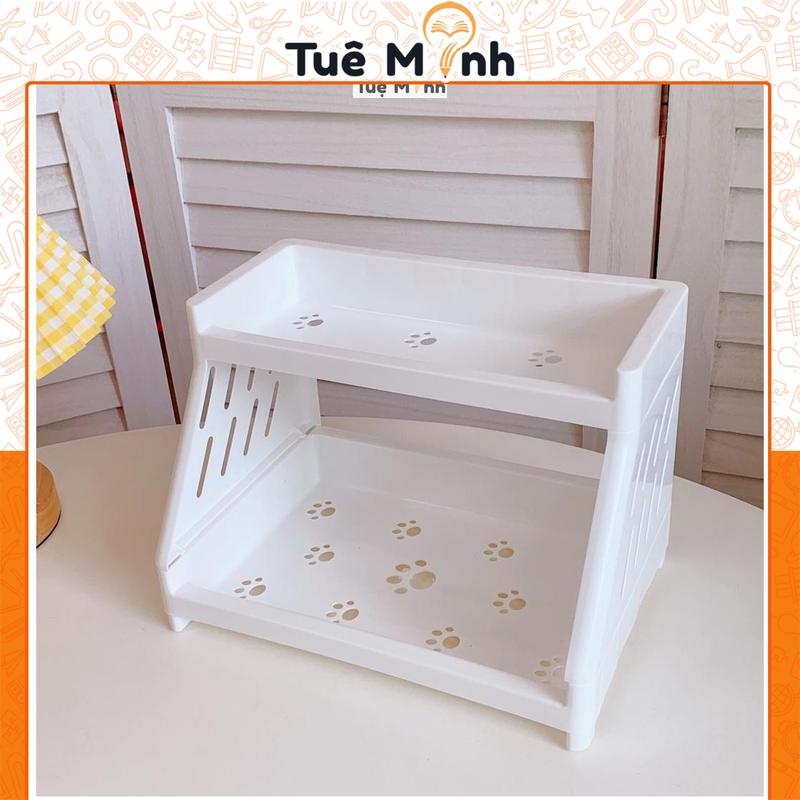 Kệ nhựa mini 2 tầng giá đựng sách mỹ phẩm để bàn tiện ích