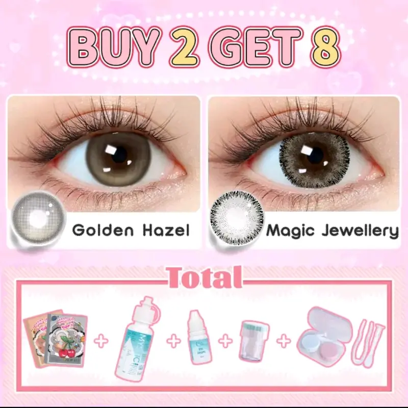 (buy 1 get 8 ) mystic ayes normal contact , 2 pasang softlens , 60ml pembersih , 10ml tetes mata , alatcuci, aplikator, case softlens 6