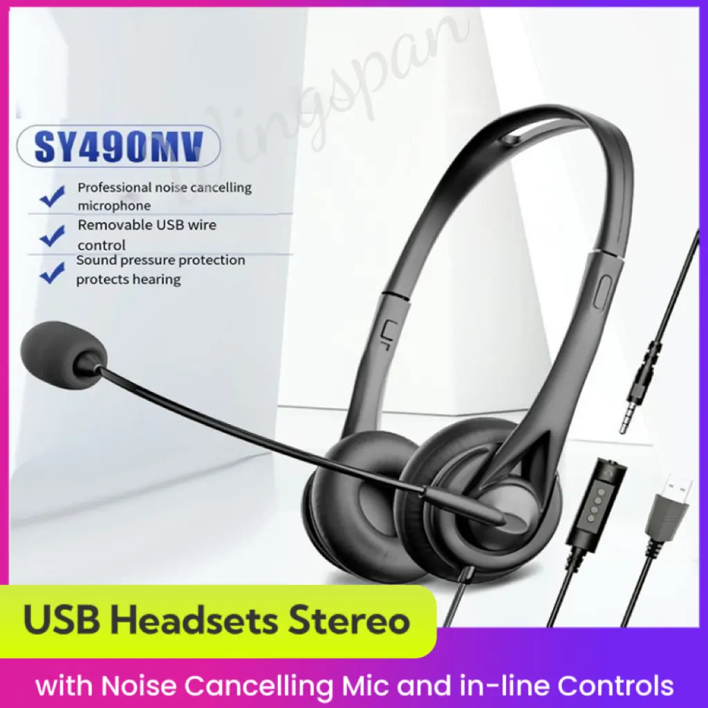 Tai nghe USB, âm thanh nổi, với Micrô khử tiếng ồn và điều khiển trong dòng, Tai nghe kinh doanh UC, dành cho Skype, SoftPhone, Call Center, trò chuyện rõ ràng, siêu Nhẹ, cực kỳ thoải mái