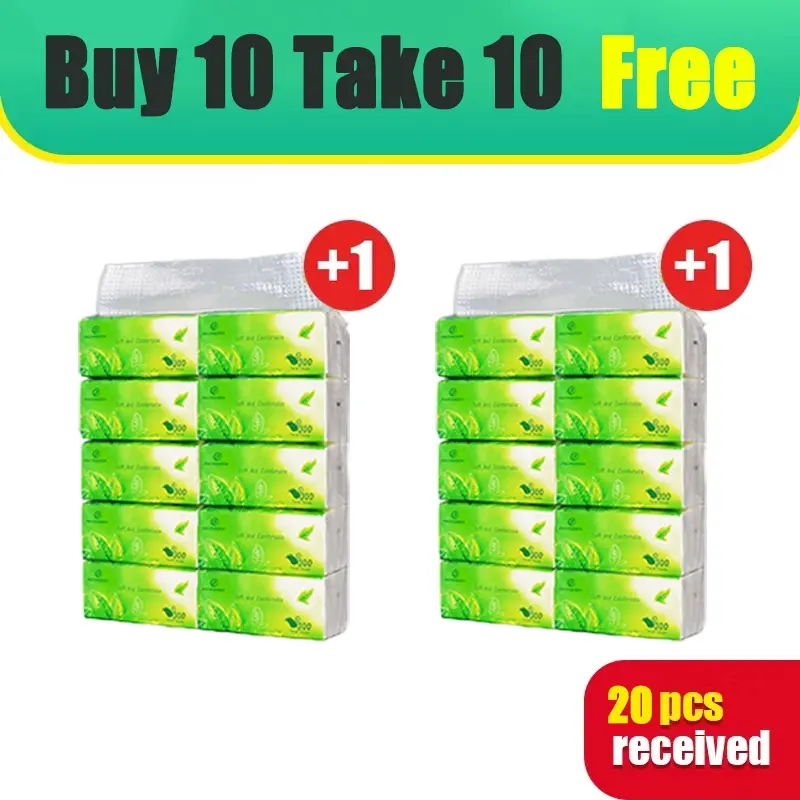 (Buy 10 and get 10 free) High-quality green and environmentally friendly household paper towels. Buy 10 packs and get 10 free (300 pcs)