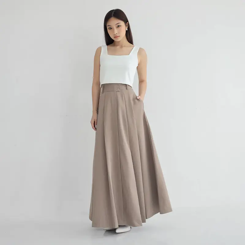 Louvee - Flowy Skirt Rok Wanita Rempel A Line Maxi kekinian style Wanita Panjang Tebal Waist Premium Casual 0