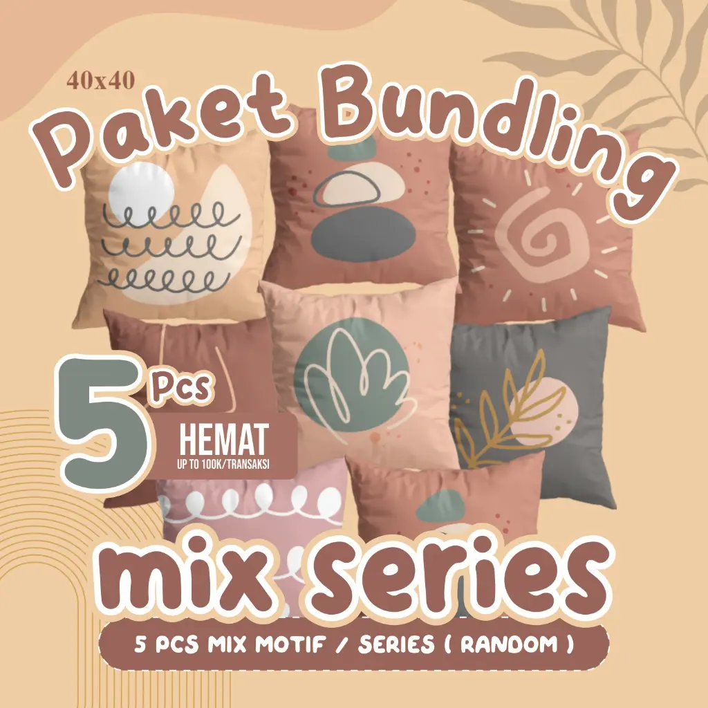 ISTIMEWA - Sarung Bantal Sofa Bundling Mix Isi 5 Pcs 40x40 C Cushion Cover Series Hemat Katun Polyster Micro Silk Resleting Motif 1 Sisi Halus Adem