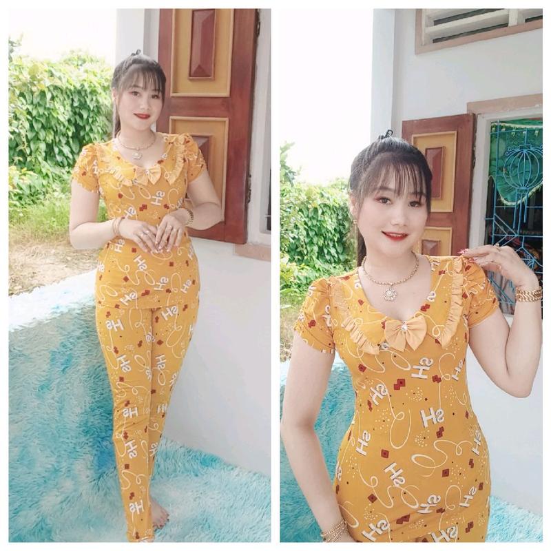 Bộ Thun Ati Tay Dùng Cổ Tim Bâu Bèo Nhọn Quần Dài Ống Nhỏ Nữ Women Áo Vải Co Giãn Thấm Hút Mồ Hôi Tốt Size 40-78kg Nhiều Màu Sắc Hoa Văn