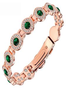 Pulsera de cobre magnética de 4X la fuerza para mujeres-Imanes de 3800 Gauss actualizados-Longitud ajustable con cierre seguro-Incrustaciones de cristal multi-facetas de primera calidad