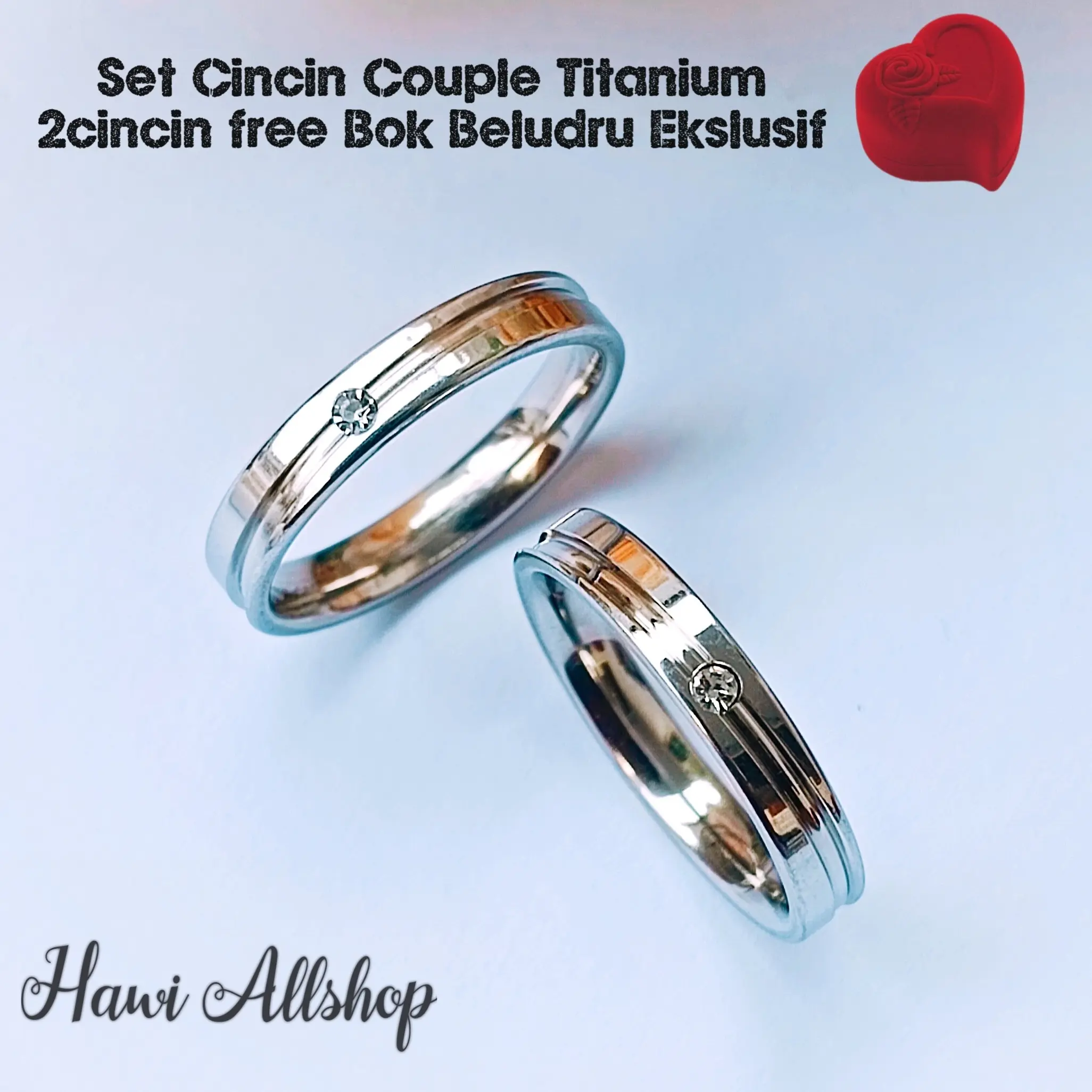 Cincin Couple Titanium Silver Rings Pasangan Model Garis Batu Permata mata satu Laki-laki Perempuan Anti Karat Anti Luntur Hadiah cincin lamaran
