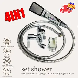 4 In 1 Paket Kran Besi Tahan Karat Plus Kran Shower Set Kran Mandi Shower Head Anti Bocor & Tekanan Kuat Pemasangan Mudah