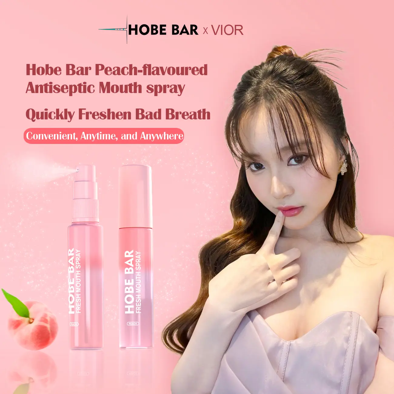 HOBE BAR Probiotic Oral Spray - Sugar-Free, Alcohol-Free, and Preservative-Free, Peach Mint Flavor for Fresh Breath (20 ml) hobe  bar pewangi mulut semprot mouth spray parfum  mulut Liquid