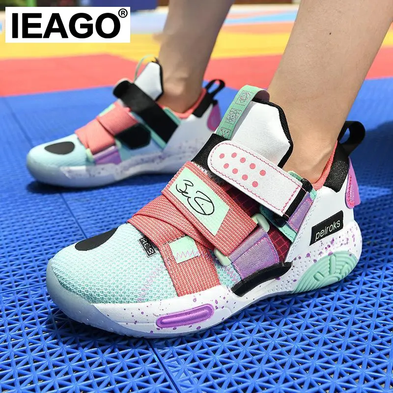 IEAGO Original High Quality Spike New Boys Brand Basketball Shoes for Kids Sneakers Thick Sole Non-slip Children Sports Shoes Child Boy Girl Shoes Basket Enfant