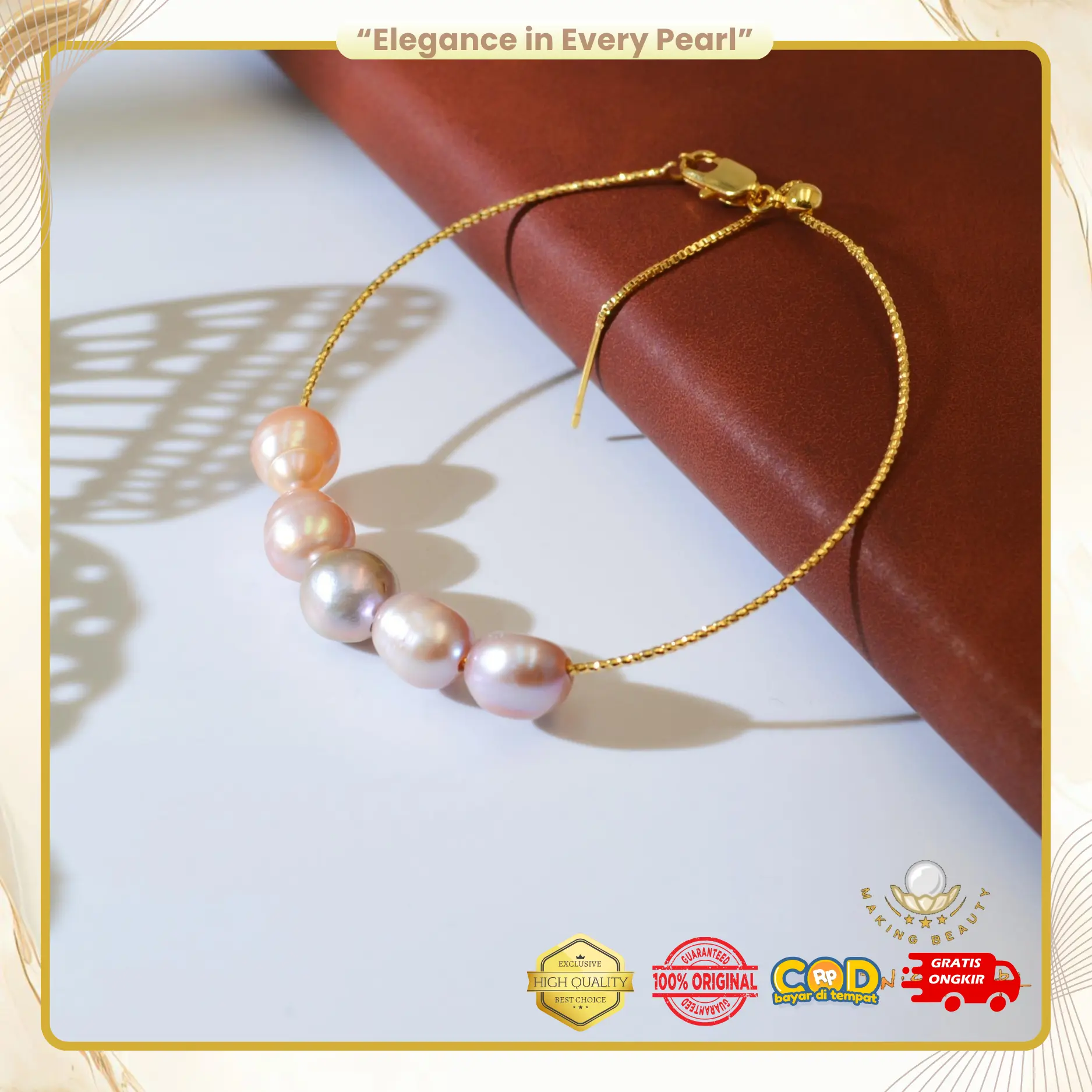 G010 Gelang Bangle Serut Mutiara Barok Asli Multicolor Iregular Cantik Mewah
