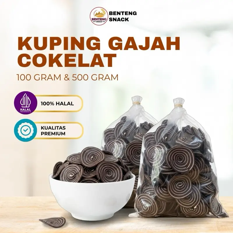 Snack Timbangan Biskuit Kuping Gajah Coklat - Renyah dan garing -  Makanan Cemilan Cokelat
