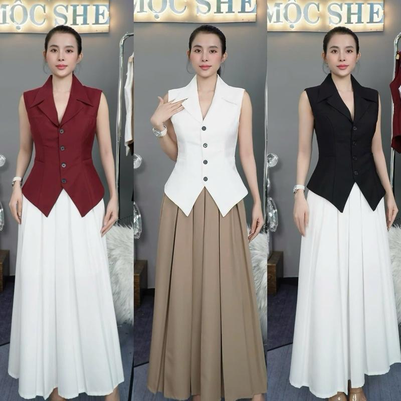 T590- Áo gile peplum cổ vest tay hến có lót dáng ôm Mộc She