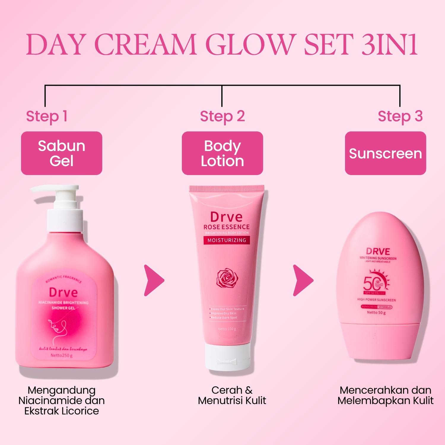 Drve 3in1 body whitening set (body wash+body lotion+sunscreen)|Membantu menjaga kelembapan kulit dan menutrisi kulit