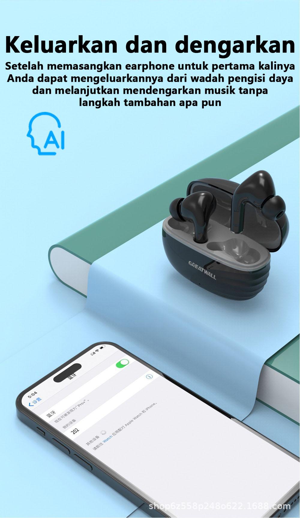 AI Wireless Tws Smart Touch Control Headphone Nirkabel Bluetooth 5.2 Earphone Sport Earbud Headset Musik untuk Semua Ponsel Pintar
