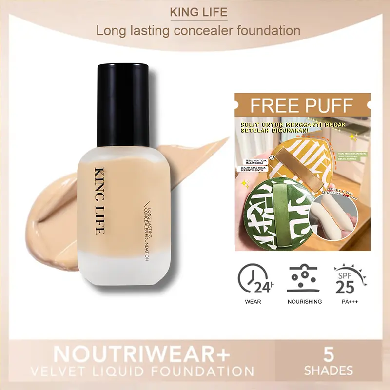 Kinglife All Day Perfect Serum Foundation Full Coverage Matte + Poreless Liquid Foundation Make Up 30ml Concealer Lasting Kering Extract skintint  cleya Dark 0