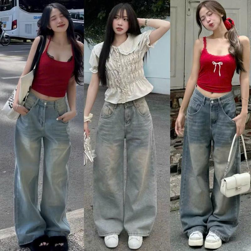  Quần Jeans Ống Suông Rộng Đứng LOLIE Cạp Cao Màu RETRO  Quần Bò Ống Rộng Chất Jean Mềm Form Unisex-MIAA JEANS 
