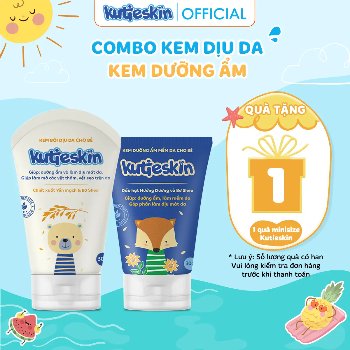 Combo Kem dưỡng ẩm và Kem dịu da Kutieskin cho bé
