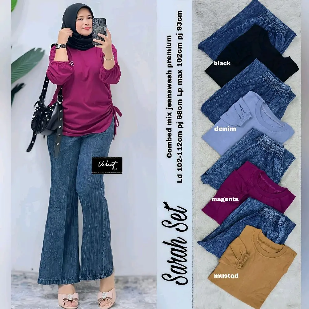 Sarah Setelan Wanita (Atasan&Celana) Bahan Combed Mix Jeanswash By Valent