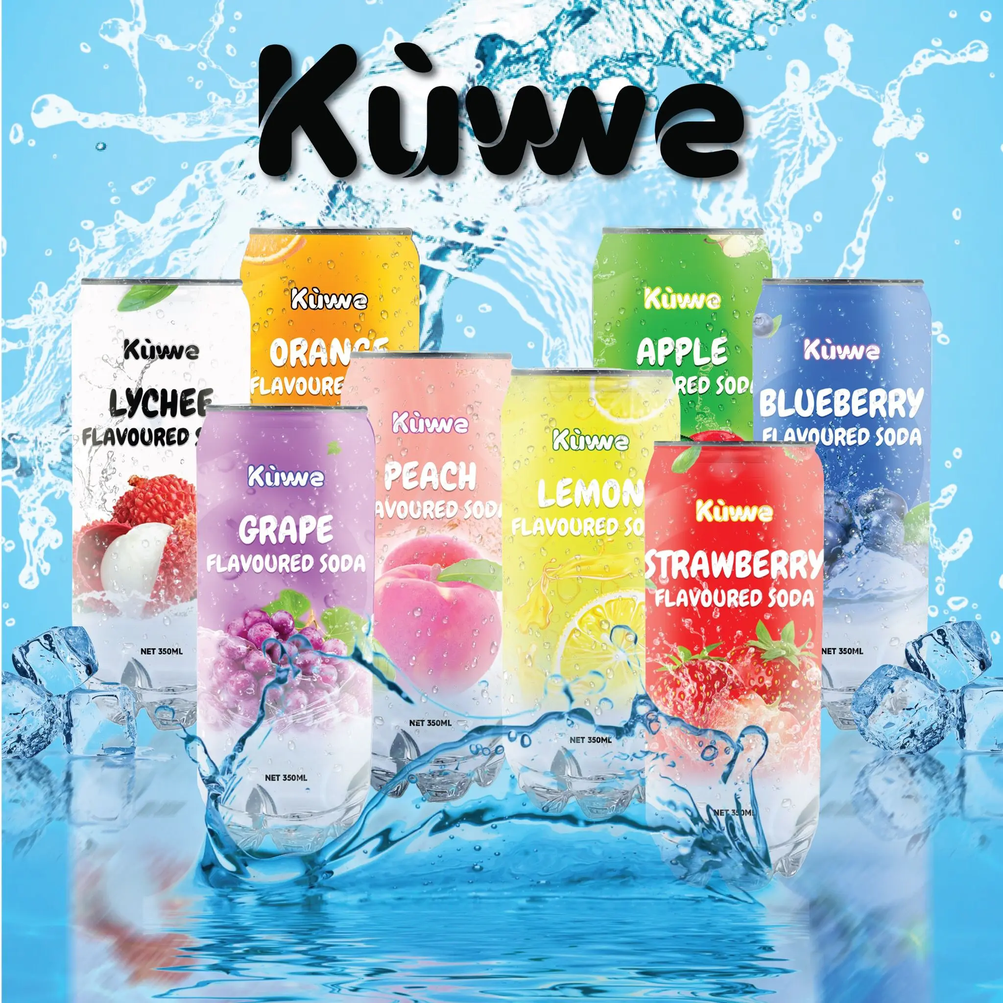 (Healthier Choice) Kuwwe Assorted Fruit Flavoured Carbonated Sparkling Soda 24 Cans x 350 ML