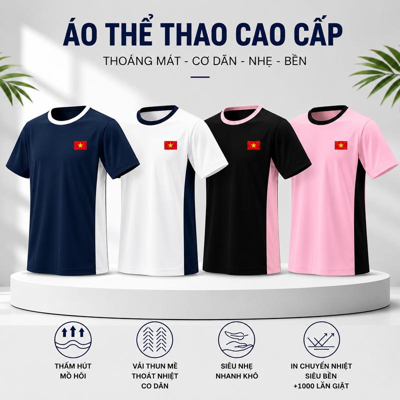 Áo Thun Thể Thao Size 40kg-65kg Chất Liệu Mềm Mại Co Giãn Thoải Mái Logo Quốc…