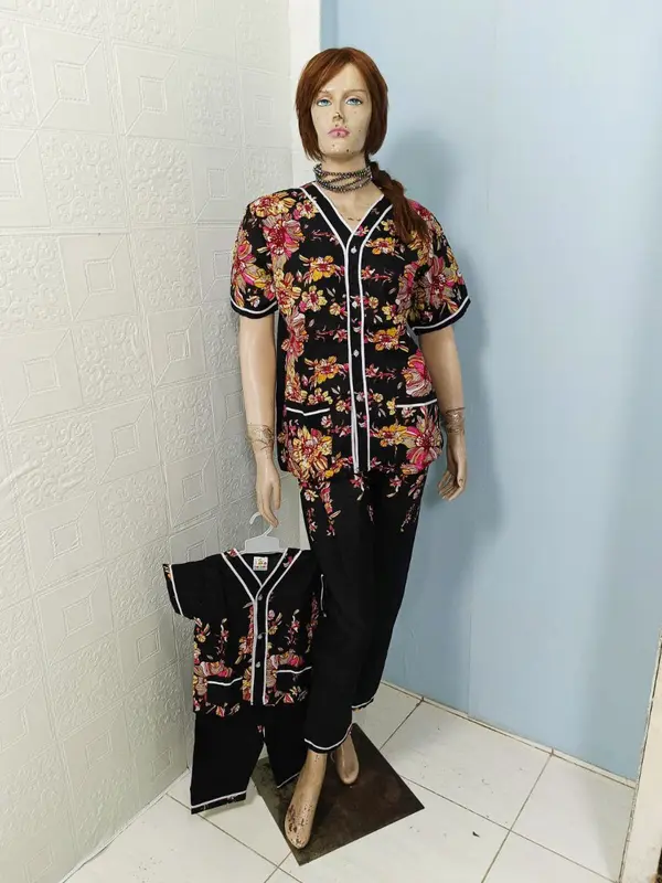 PIAMA CP BAJU TIDUR BATIK BAGAN SIAPI API BAHAN KATUN MOTIF BUNGA UK 3,M,L,XL 5