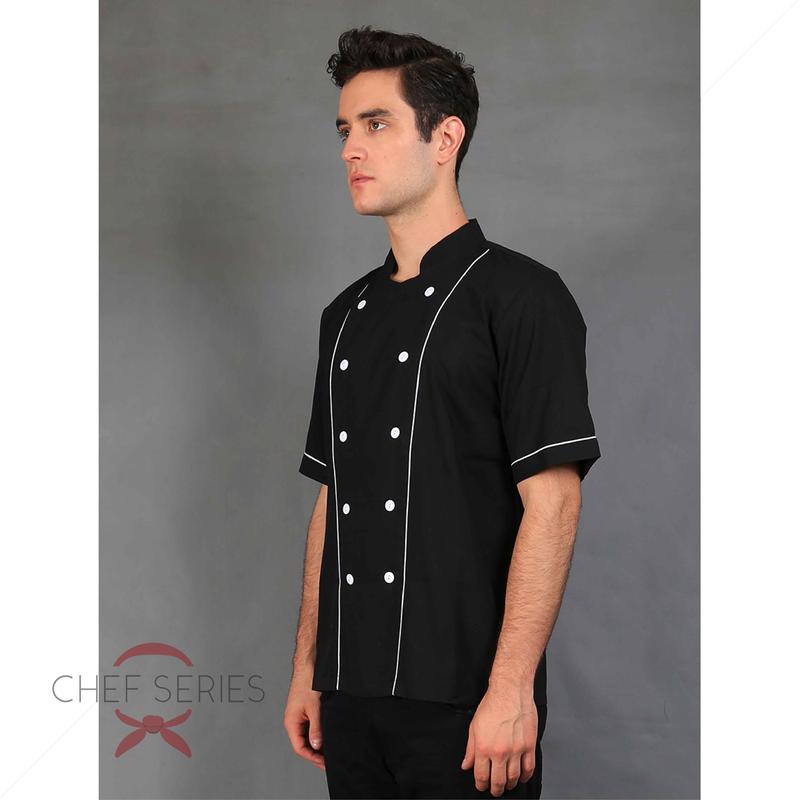 Chef Series Basic Tangan Pendek Baju Koki - Hitam Garis Putih 3