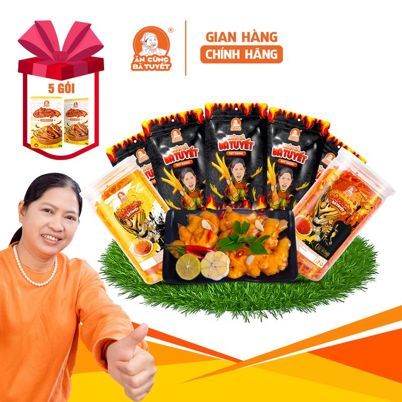 Tặng 5 gói cá cơm tê cay Combo GÀ BIM BÀ TUYẾT - 5 chân gà + 1 hũ tăm cay ver 1 + 1 hũ tăm cay ver 2 + 5 gói cá cơm M13
