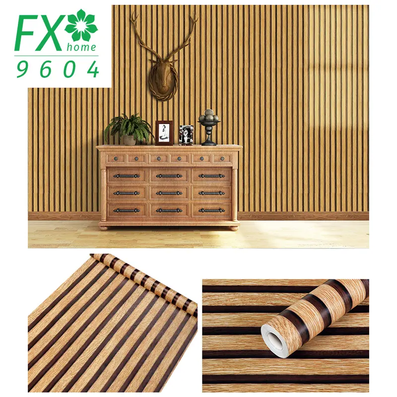 Wallpaper Stiker Dinding merk FX HOME Motif Panel Kayu Waterproof PVC Dekorasi Rumah 3
