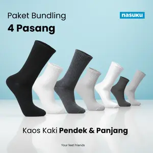nasuku PROMO Paket Bundling 4 Pasang Kaos Kaki Panjang & Pendek Pria Wanita Bahan Katun Premium Tebal Anti Bau Unisex All Size Best Seller