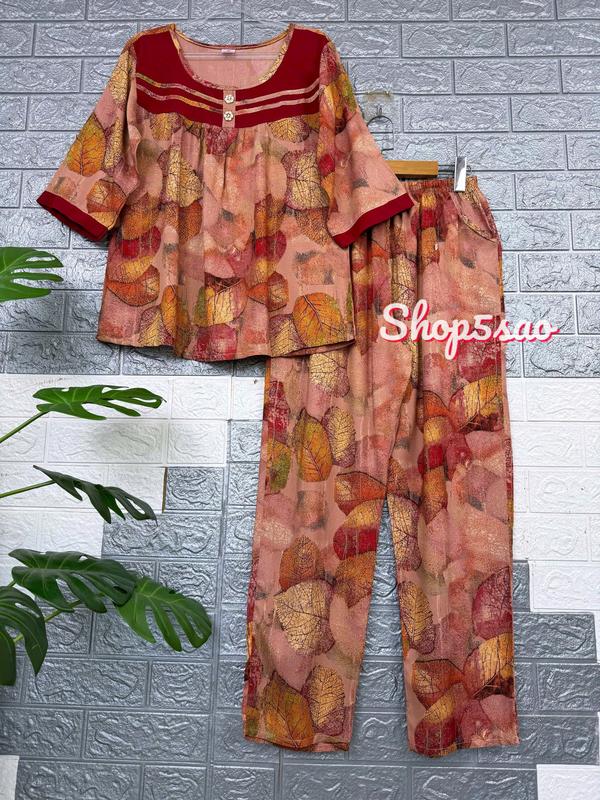 Đồ bộ tole trung niên Bộ lanh mặc nhà quần dài áo tay lỡ chất lanh nhung cao cấp SHOP5SAO  CÓ BIGSIZE   48-75kg  Women 