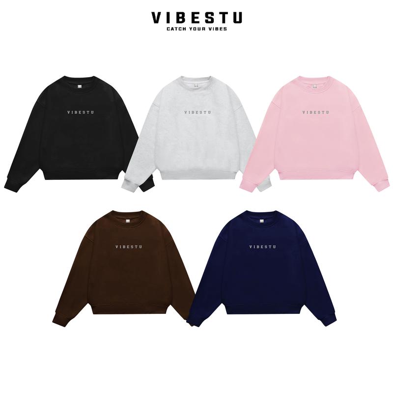 Áo Sweater Nỉ 2 Da Vibestu "in Logo nổi" Form Boxy Tay Dơi Unisex Nam Nữ