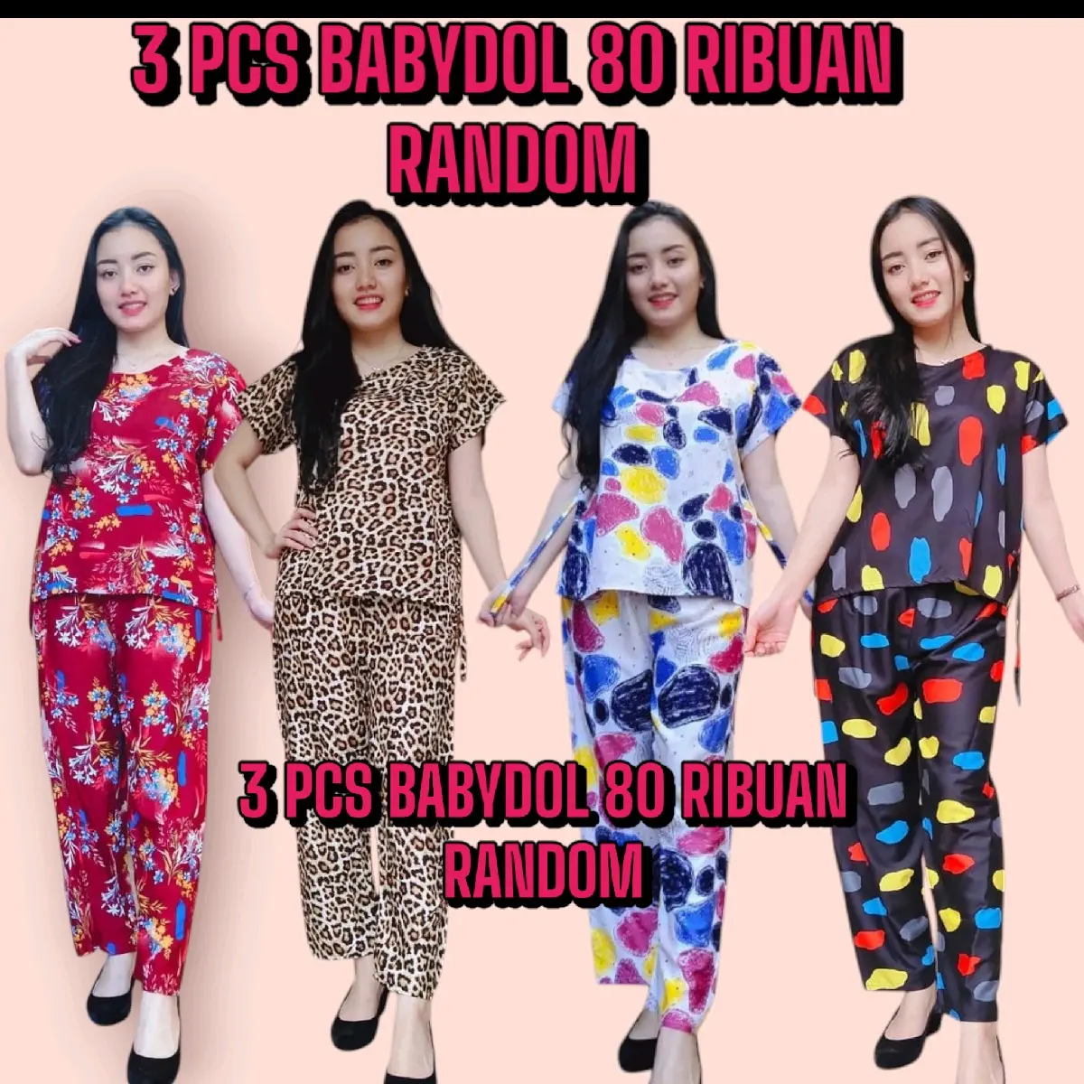 BABYDOL CELANA PANJANG RAYON ( ISI 3 PCS ) / BAJU TIDUR WANITA Setelan Motif Nyaman Lembut Piyama