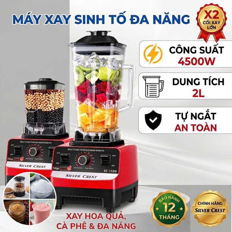 Máy Xay Sinh Tố Công Nghiệp Silver Crest SC-1589 Công Suất Mới Đa Năng Kèm 2…