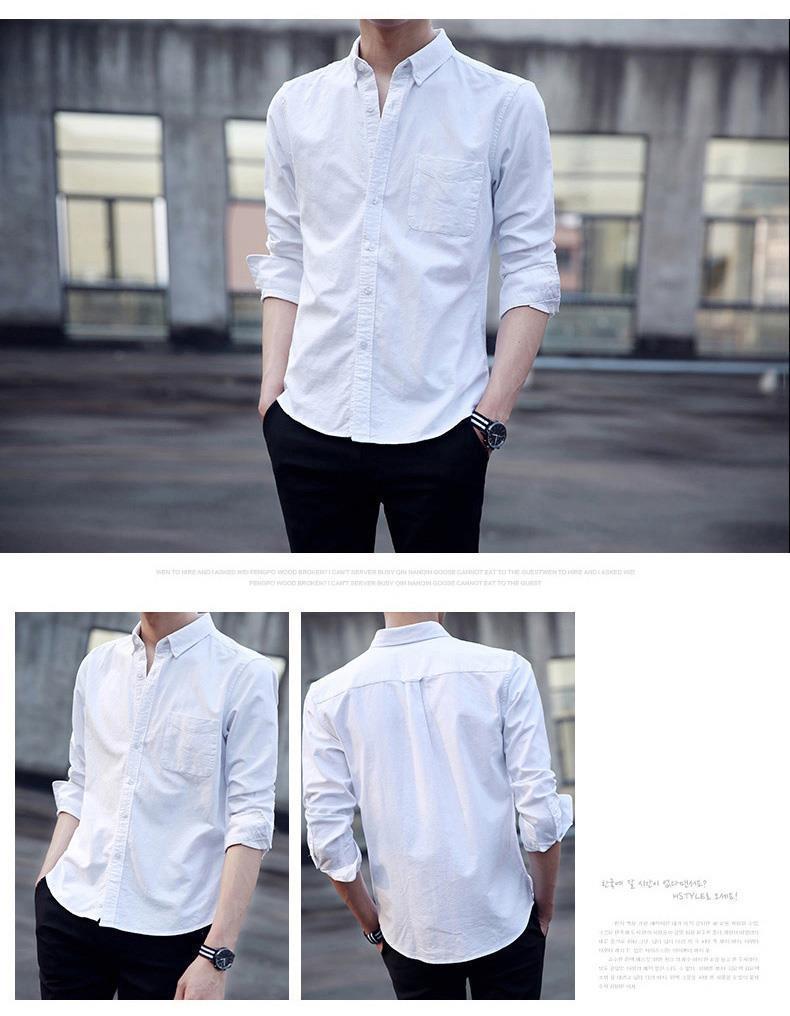 Product Introduction of Áo Sơ Mi Dệt Oxford, Áo Dài Tay Nam, Phong Cách Công Sở, Màu Trơn Thích Hợp Cho Mùa Thu, Thanh Niên Và Sinh Viên Thường Ngày Dáng Ôm, Thời Trang Hàn Quốc 12
