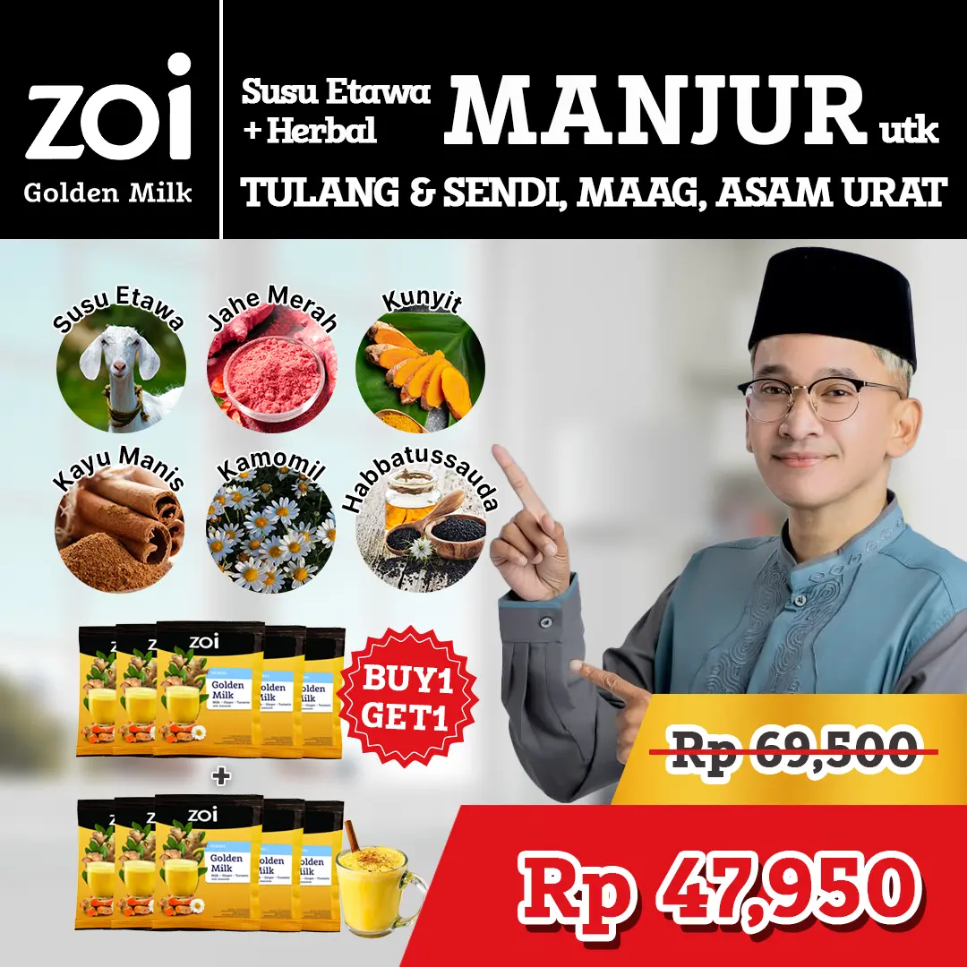 Paket 5 Sachet Dapat 10 Sachet Ruben Onsu x Zoi Golden Milk Susu Herbal Susu Sehat Susu Kambing, Jahe dan Kunyit