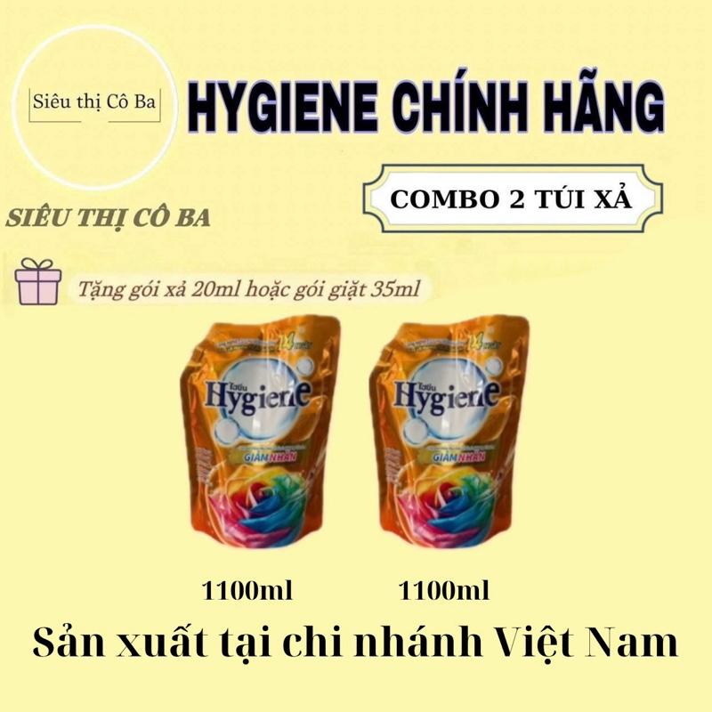 Combo 2 Túi Nước Xả Vải Hygiene Cam 1100ML Túi Kèm Gói Giặt 35ML Hoặc Gói Xả 20ML Làm Sạch Kem