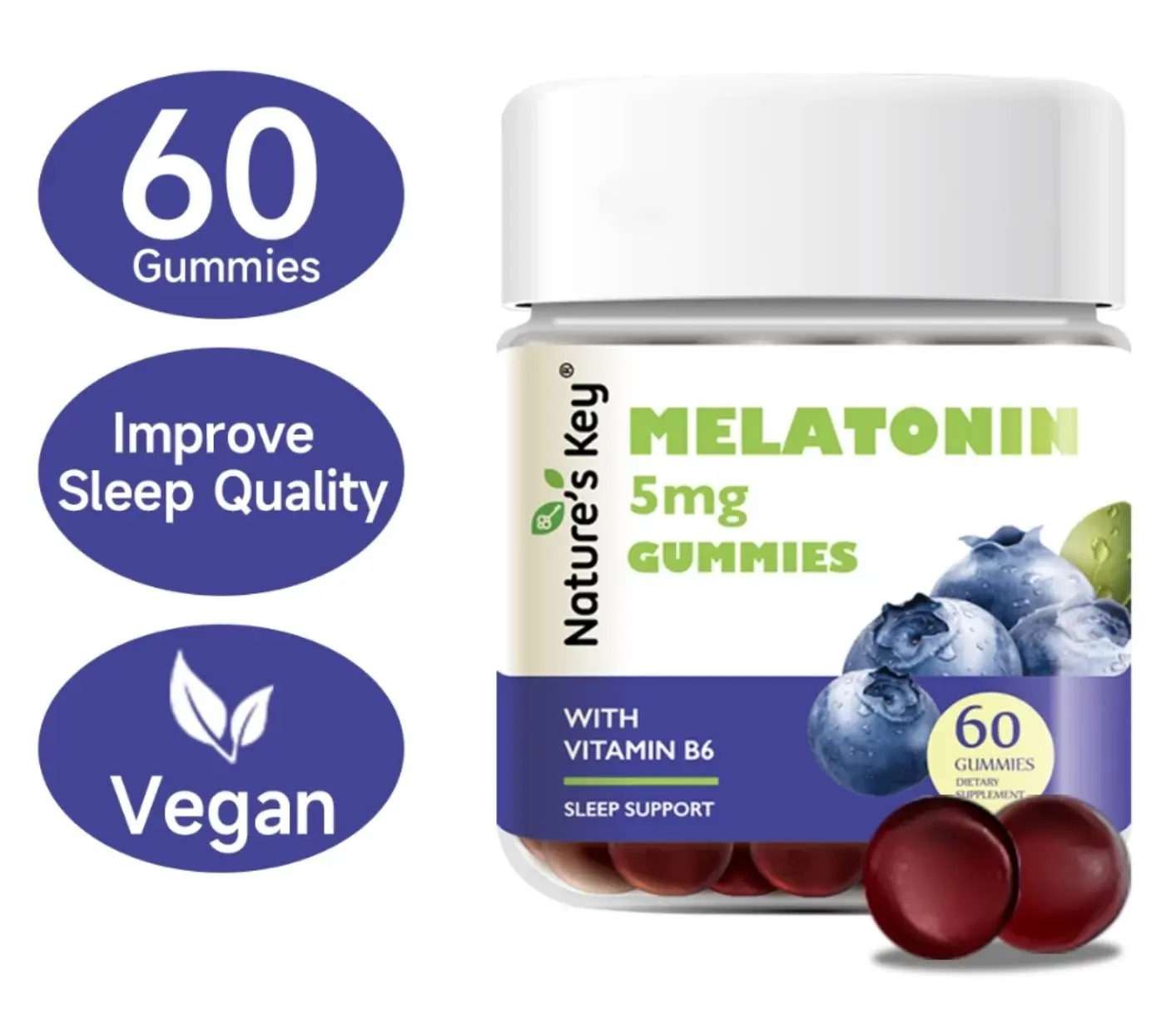 Nature's Key Melatonin Edible 5mg Sleep Supplement (60 gummies)