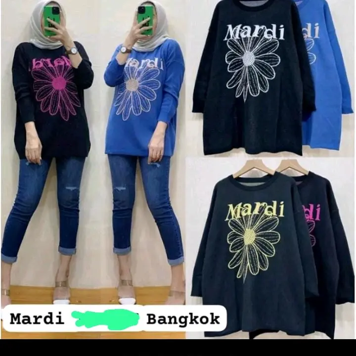 Atasan oversize Mardi Lengan Panjang/ Atasan Kaos Hijab Made in Korea Bangkok Adem Baju Wanita Nyaman Lembut Hitam Polos