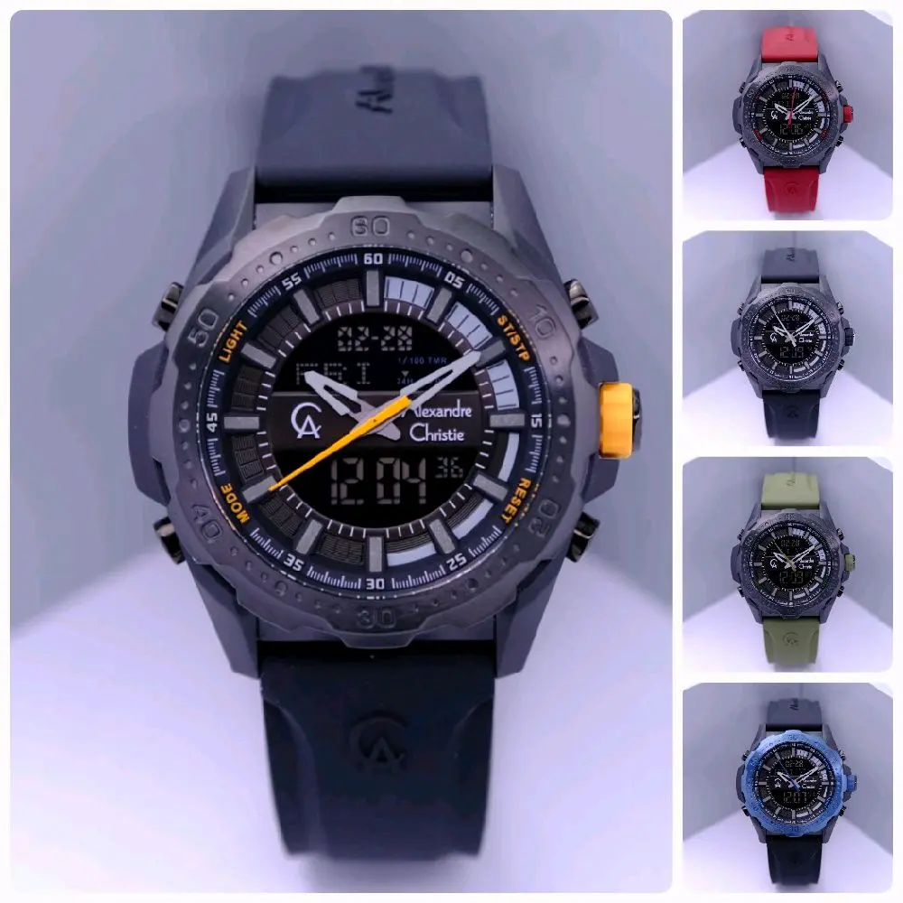 JAM TANGAN PRIA DIGITAL / ANALOG ALEXANDRE CHRISTIE AC 9370 / AC 9376 TALI RUBBER ORIGINAL