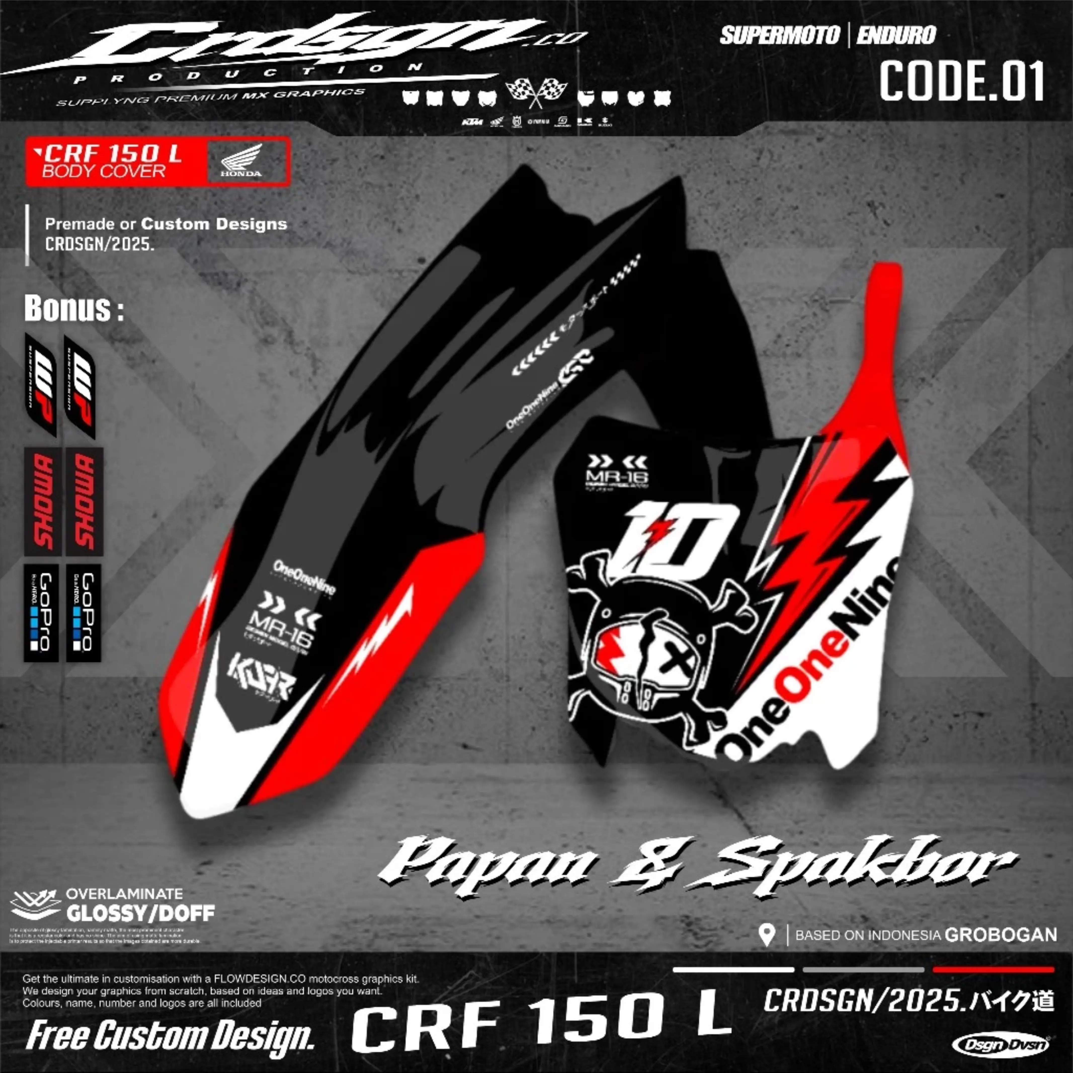 DECAL PAPAN DAN SPAKBOR CRF 150L STICKER PAPAN NOMOR DAN SPAKBOR DEPAN CRF 150L (HANYA STICKER)