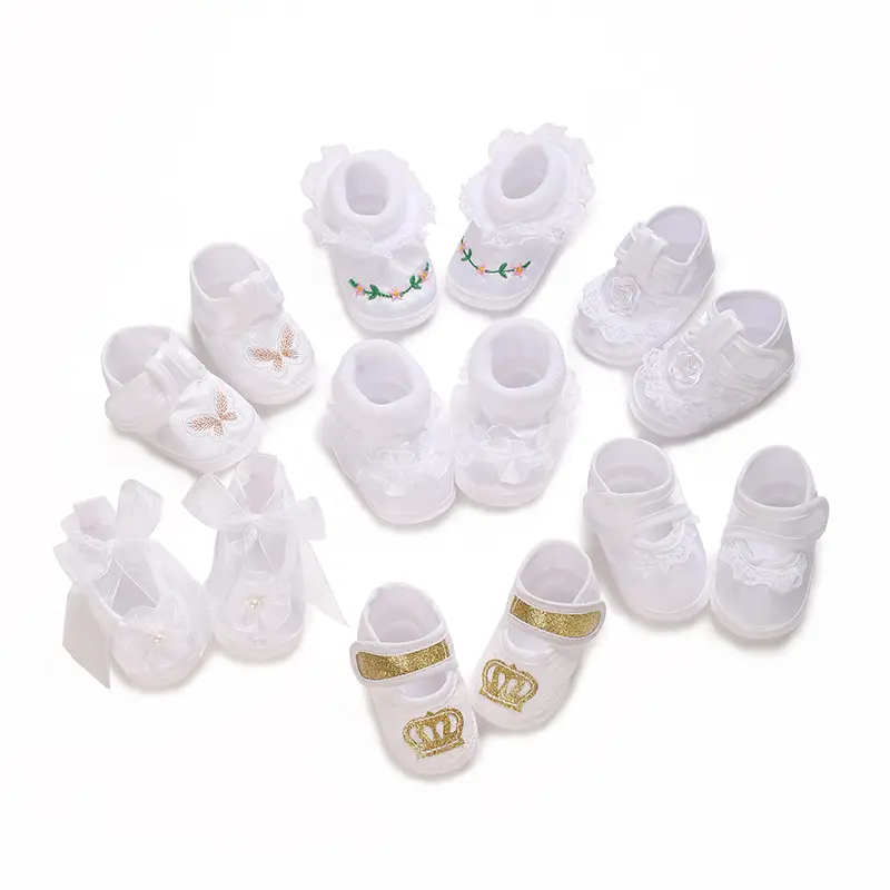 Summer New Newborn White Canvas Baptist Shoes Newborn Non slip Walking Shoes Baby Solid Bow Comfortable Shoes Baby Auditorium Baptist Shoes