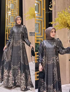 Zalika Fashion Gamis Nazwa Dress Bahan Almeera Silk Premium Printing Motif Bunga Desain Terbaru 2025 Allsize Fit To XL