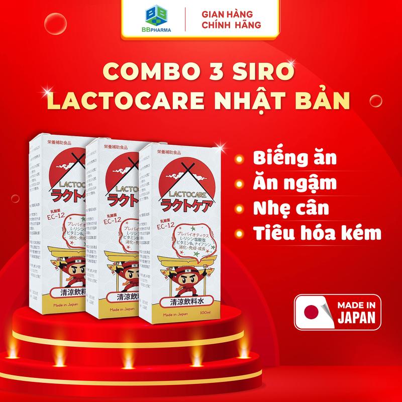   Combo  Siro Lactocare Nhật Bản giúp bổ sung lợi khuẩn cải thiện tiêu hóa dành cho bé lười ăn biếng ăn táo bón hay ốm vặt chai 100ml hương vị thơm ngon dễ uống Men Vi Sinh 